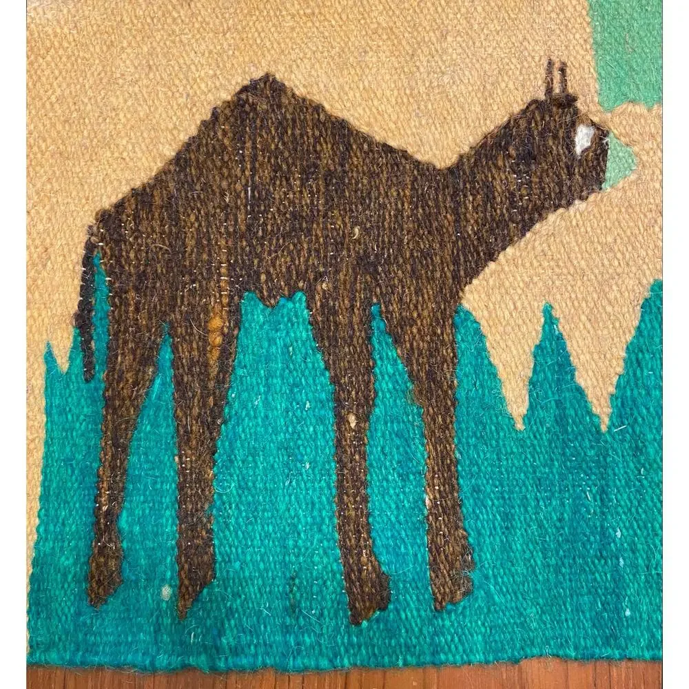 Egyptian Woven Tapestry Rug Wall Hanging Camels Village Folk Art Souvenir